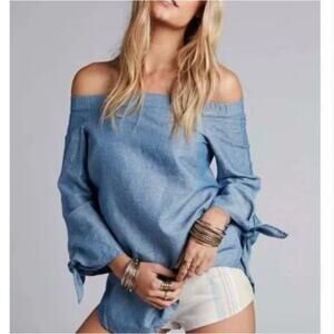Free People Show Me Some Shoulder Chambray Top
